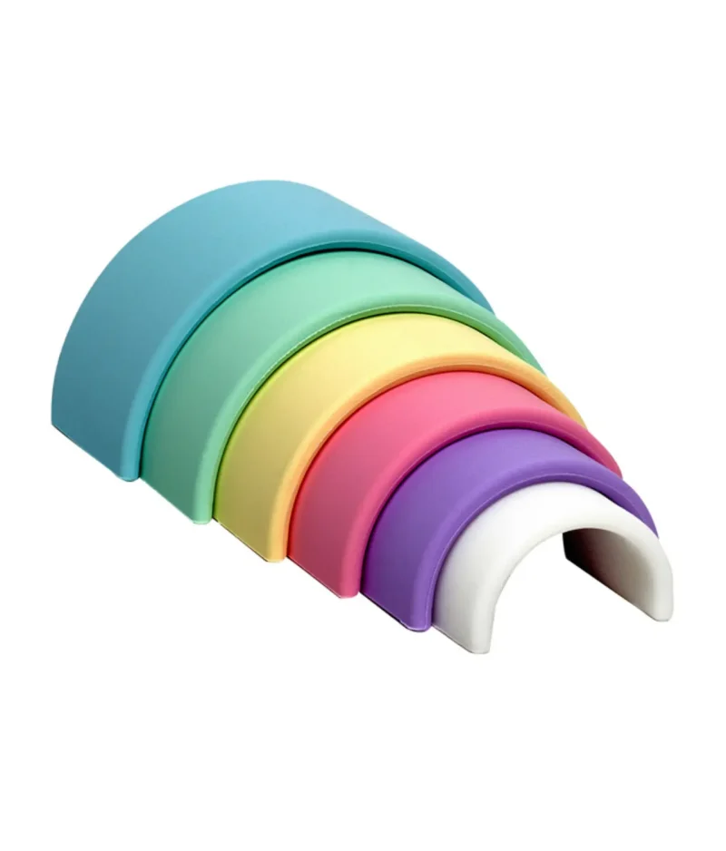 Dëna - Siliconen Bijt- en stapel speelgoedset Regenboog - Pastel - 6 stuks