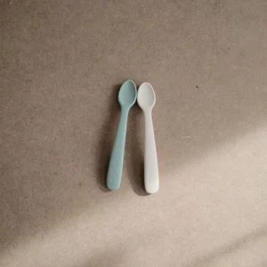 Mushie Siliconen lepels Cambridge Blue en Shifting Sand